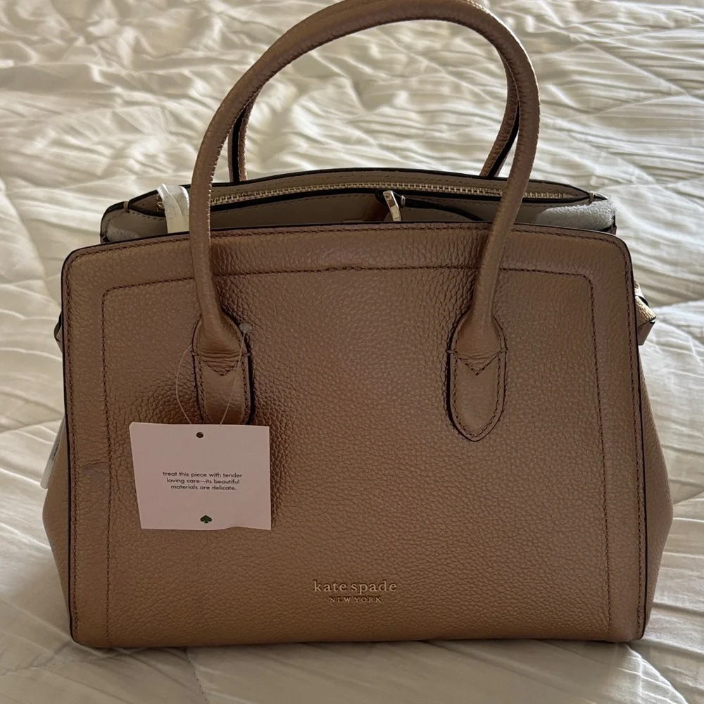 kate spade Rose Gold metallic Knot Medium Leather Satchel - Picture 3 of 13